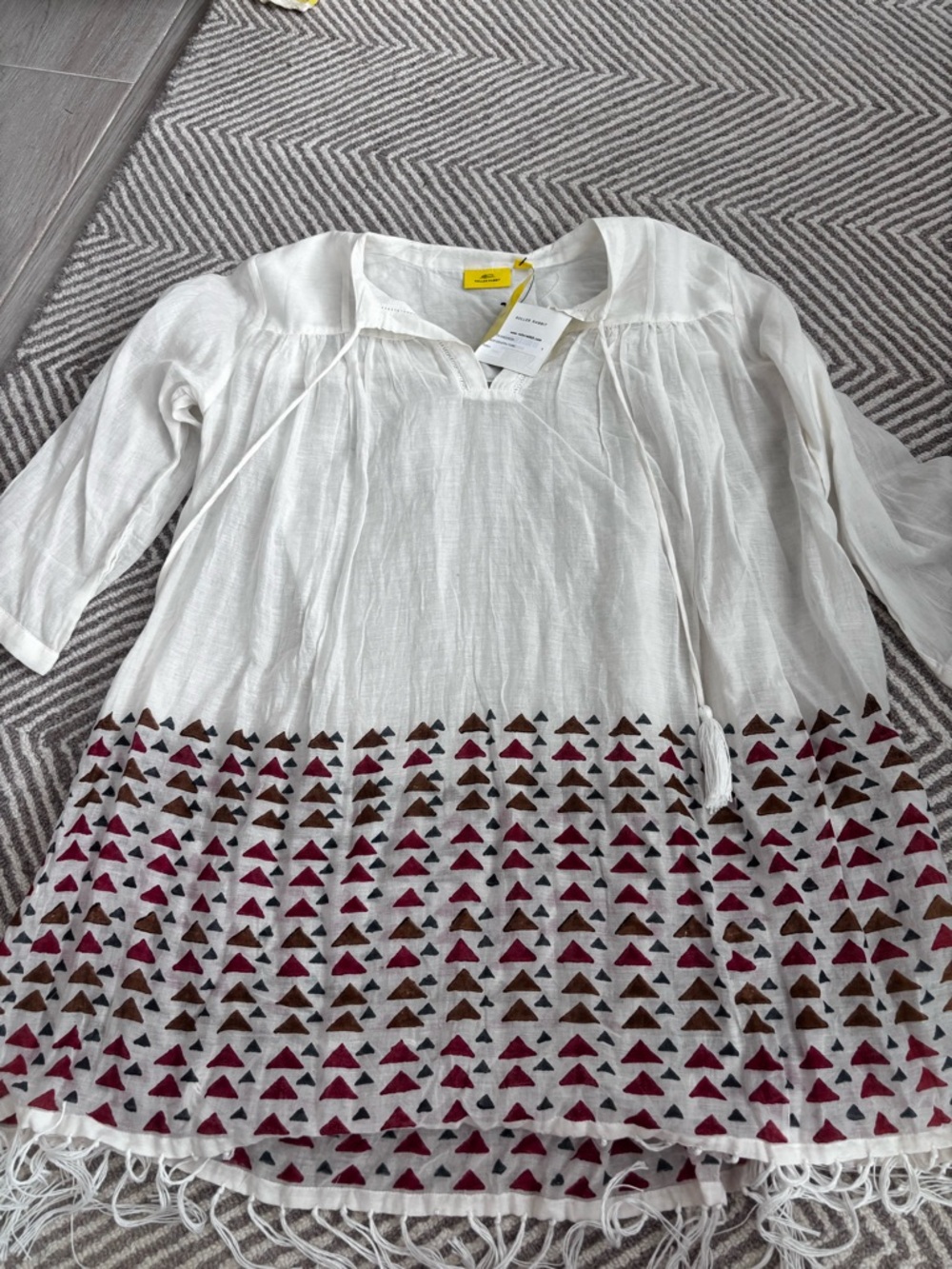 NWT Roller Rabbit White Tunic with Pink and Brown Triangle Hem size S